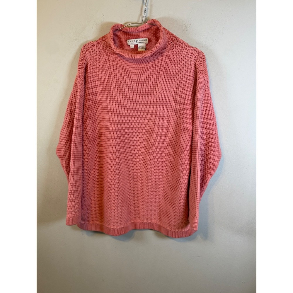Real Clothes Womens Sweater Mock Neck Shaker Knit Pink Size L